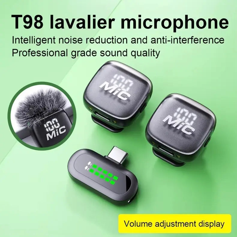 Mikrofon Wireless T98 Dual – 2 Mikrofona me Reduktim të Zhurmës AI
