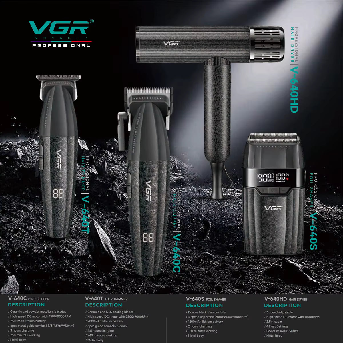 Set Profesional për Berberë VGR V-640 S4 (4 në 1)