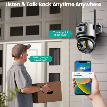 Kamerë Sigurie WiFi me Dy Lente 8MP – Night Vision, Audio Dy-Drejtimëshe