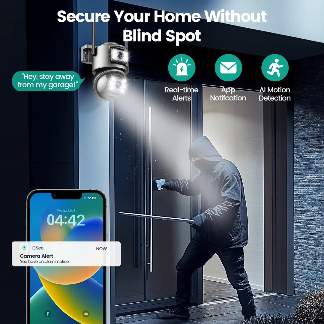 Kamerë Sigurie WiFi me Dy Lente 8MP – Night Vision, Audio Dy-Drejtimëshe