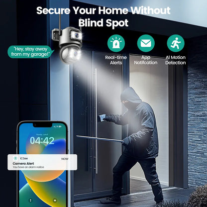 Kamerë Sigurie WiFi me Dy Lente 8MP – Night Vision, Audio Dy-Drejtimëshe